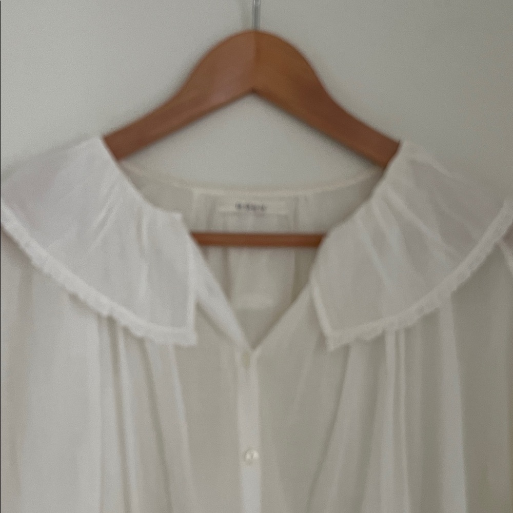 Doen Sheer White Blouse with Ruffled Collar - Picture 8 of 9